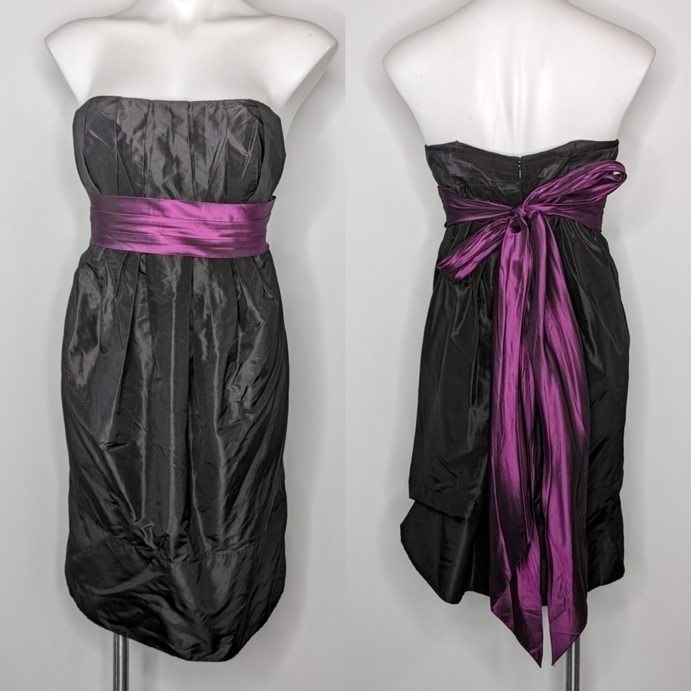 ✨3/$15 Lavender Label Vera Wang black purple strapless bridesmaid dress 12